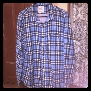 Blue cotton flannel button down shirt